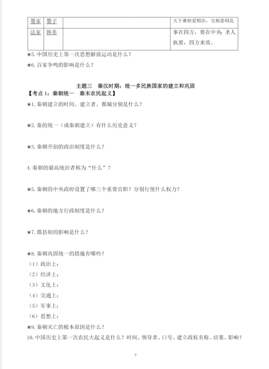 中考复习‖2025-2026七上下中国古代史历史自测问题梳理(开卷自测) 第7张