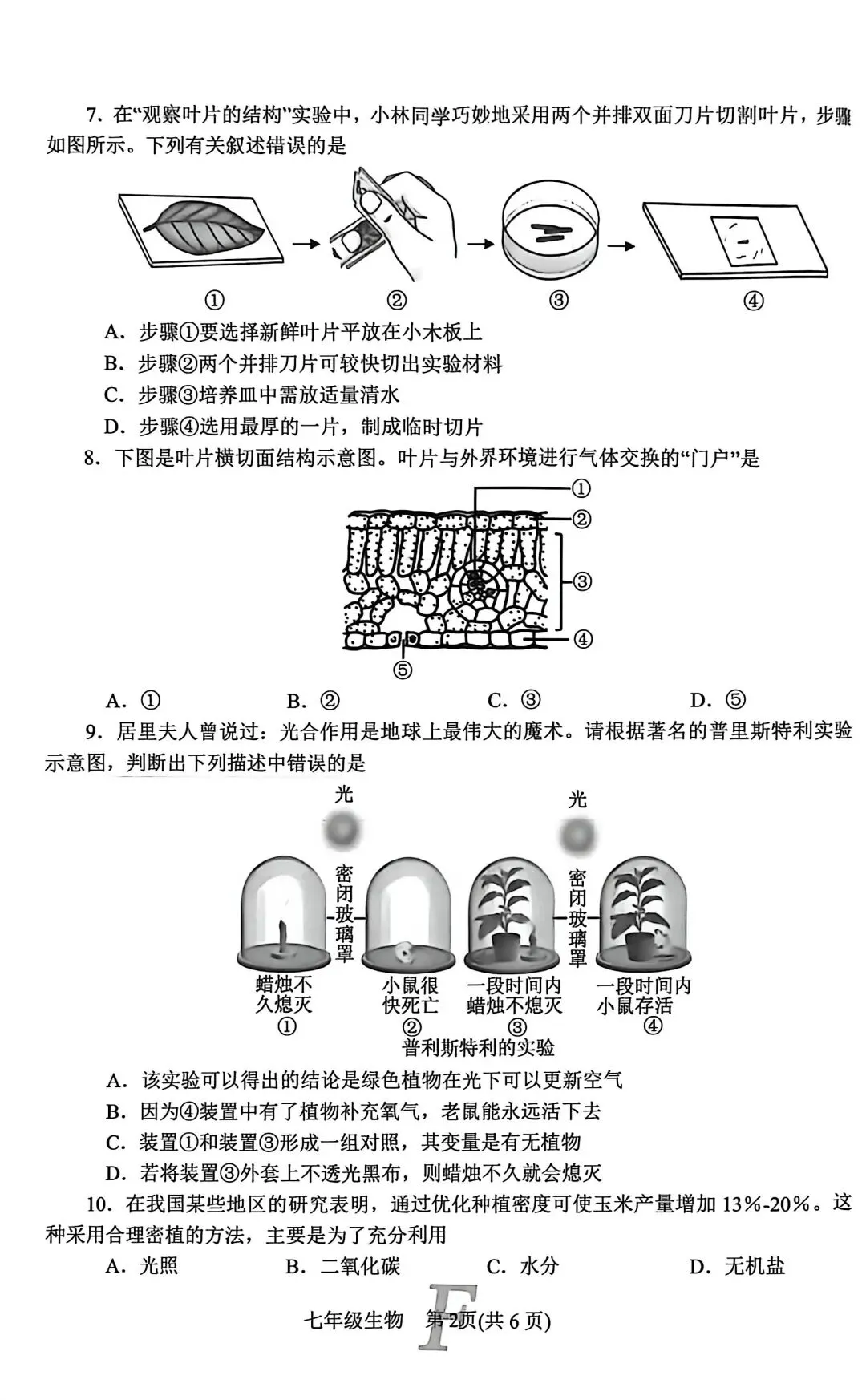 2026春七年级生物下册期中考试试卷 第2张