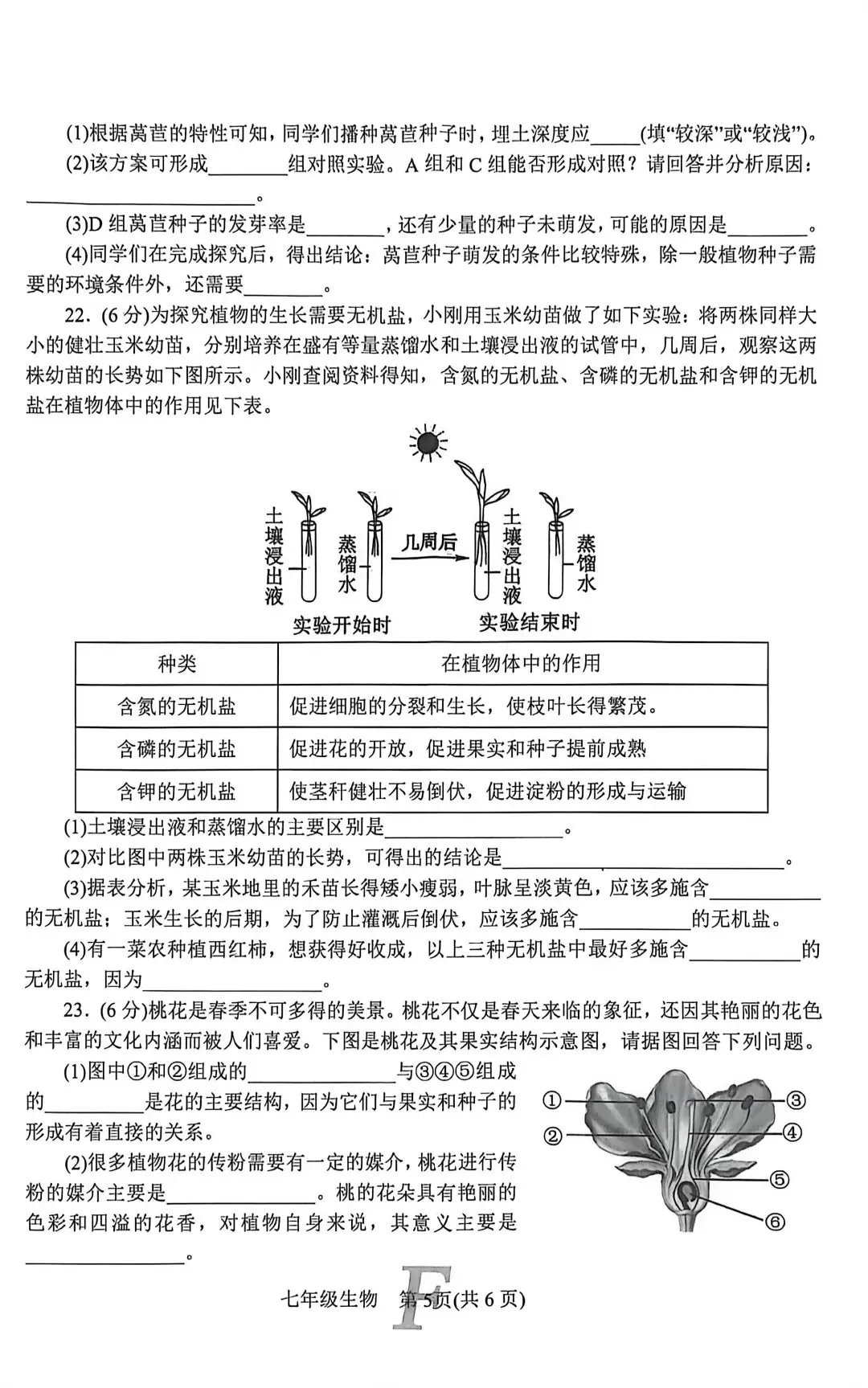 2026春七年级生物下册期中考试试卷 第5张
