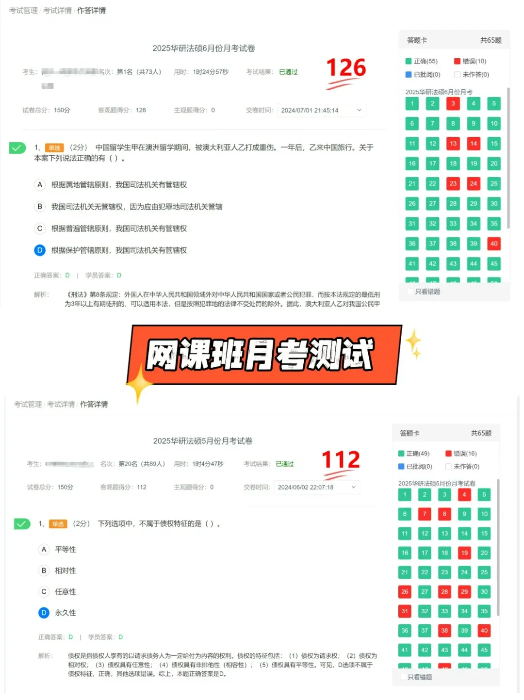 华研法硕网络班模拟考试课程排名(部分学员) 第42张