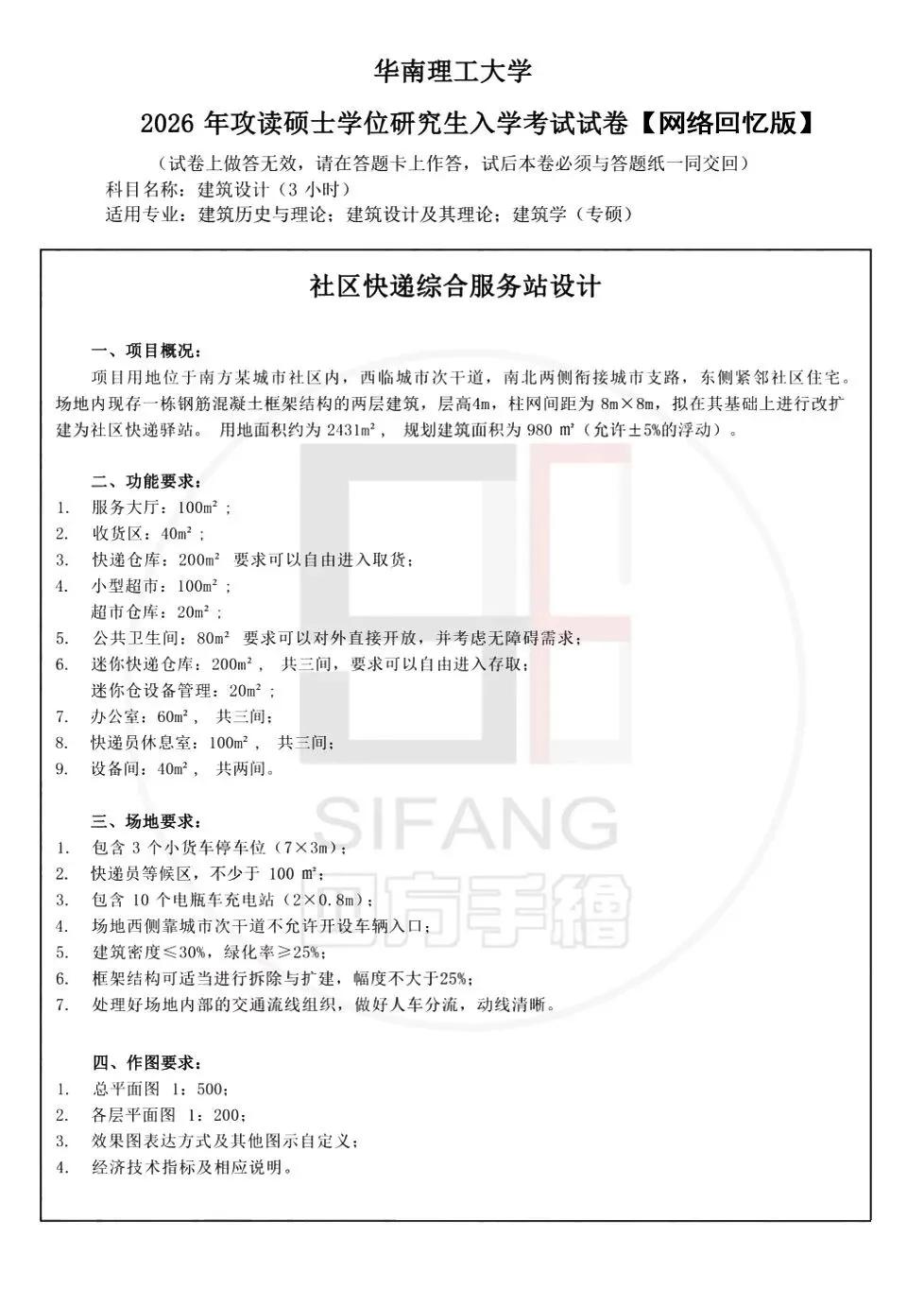 最新真题解析丨华南理工大学2026年建筑快题深度剖析&考点讲解&方案范图! 第4张