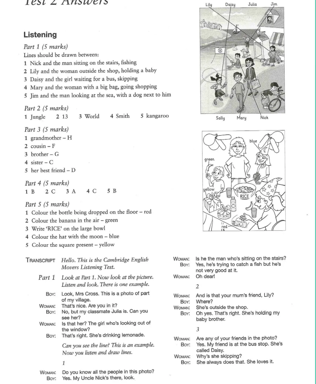 剑桥YLE 真题集 Movers Test2 答案+听力文本 第1张