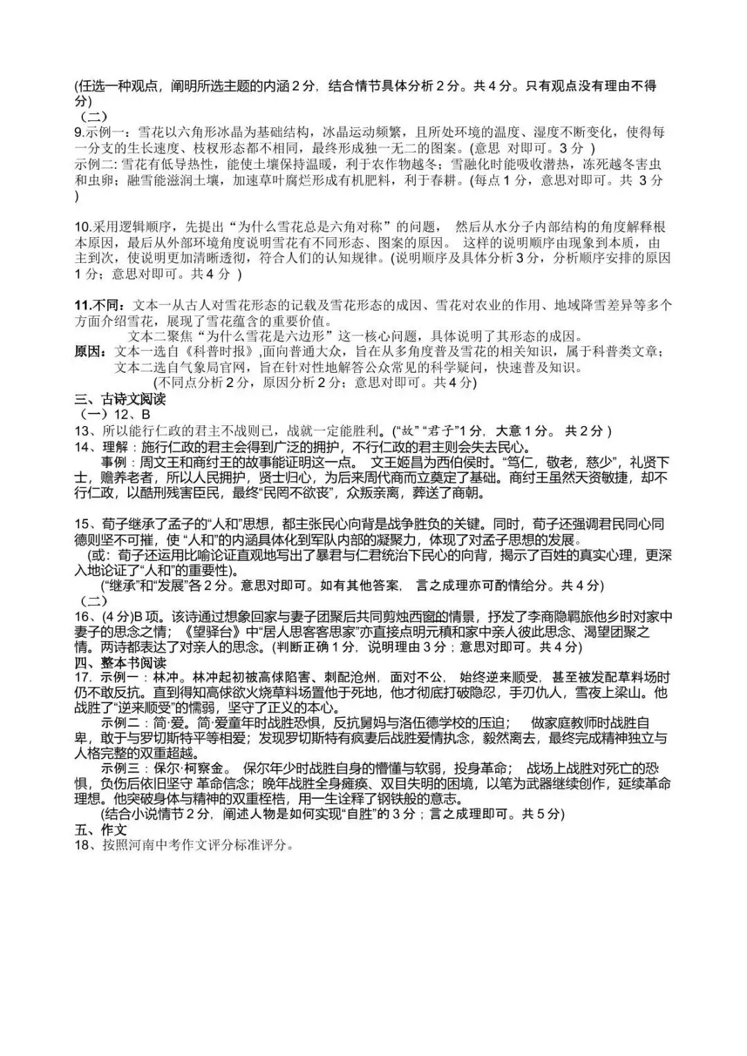 九年级模拟语文考试试卷和答案 第10张