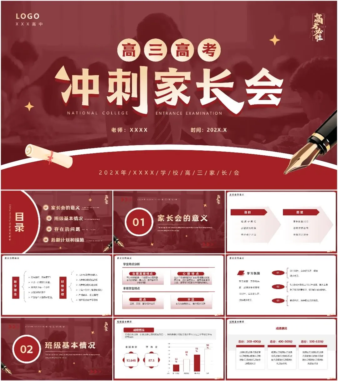 最新16套高质量高考冲刺家长会&高考模拟考试家长会专题PPT模板! 第11张