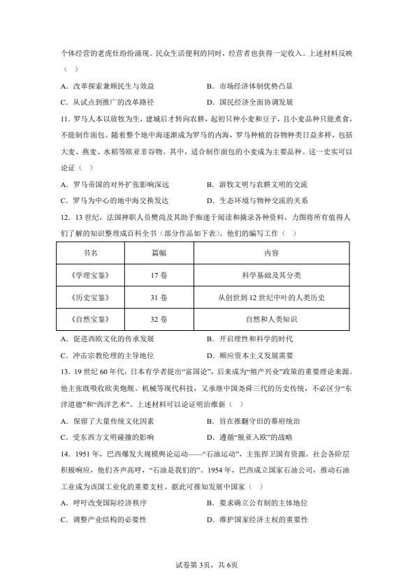 【高考真题】2025年湖北高考历史真题试卷及答案解析(PDF电子版免费分享) 第3张