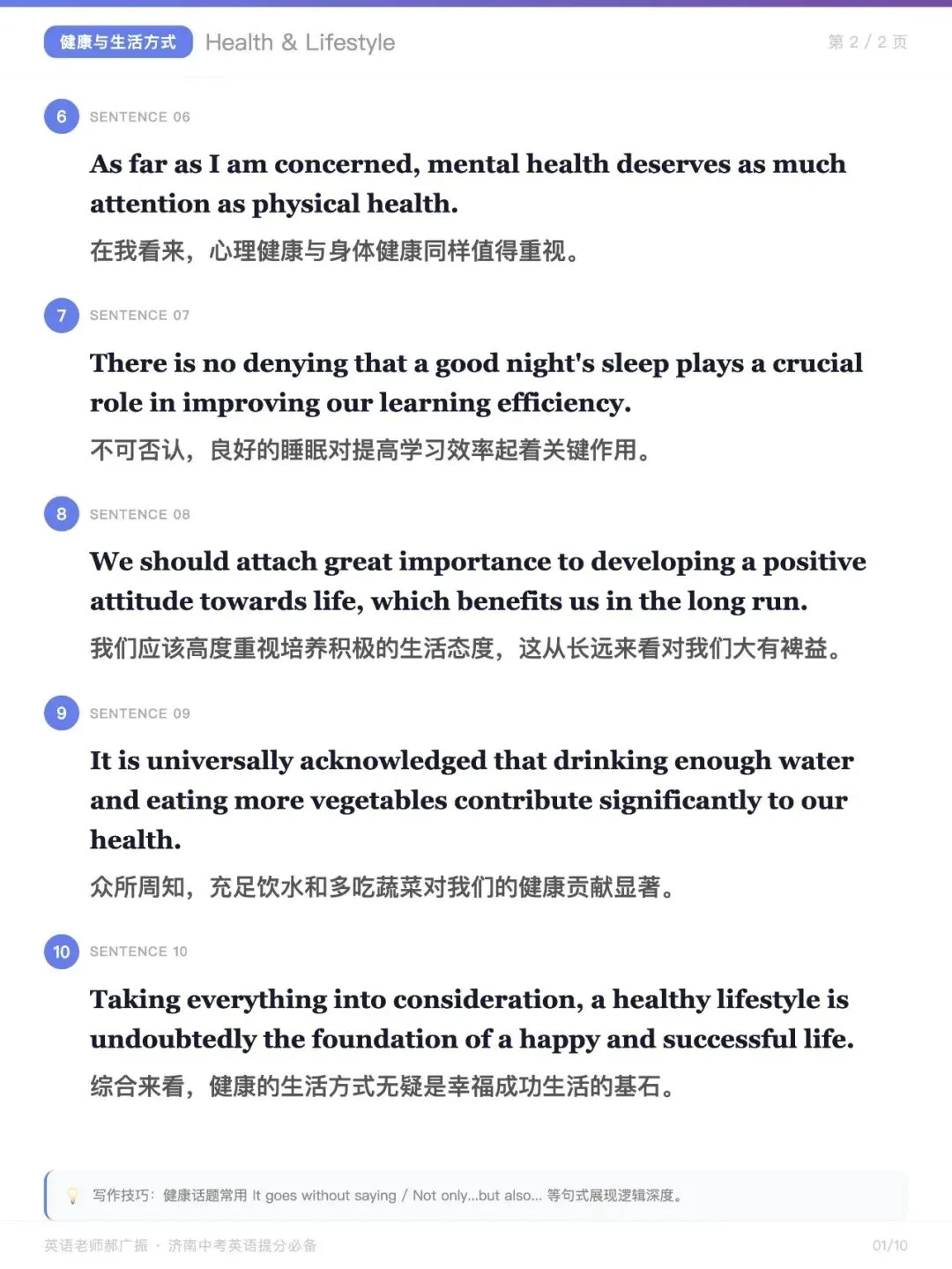 济南中考英语话题写作亮点句式-健康与生活方式 第2张