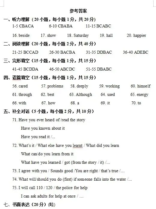 九年级二模各科试卷答案 第10张