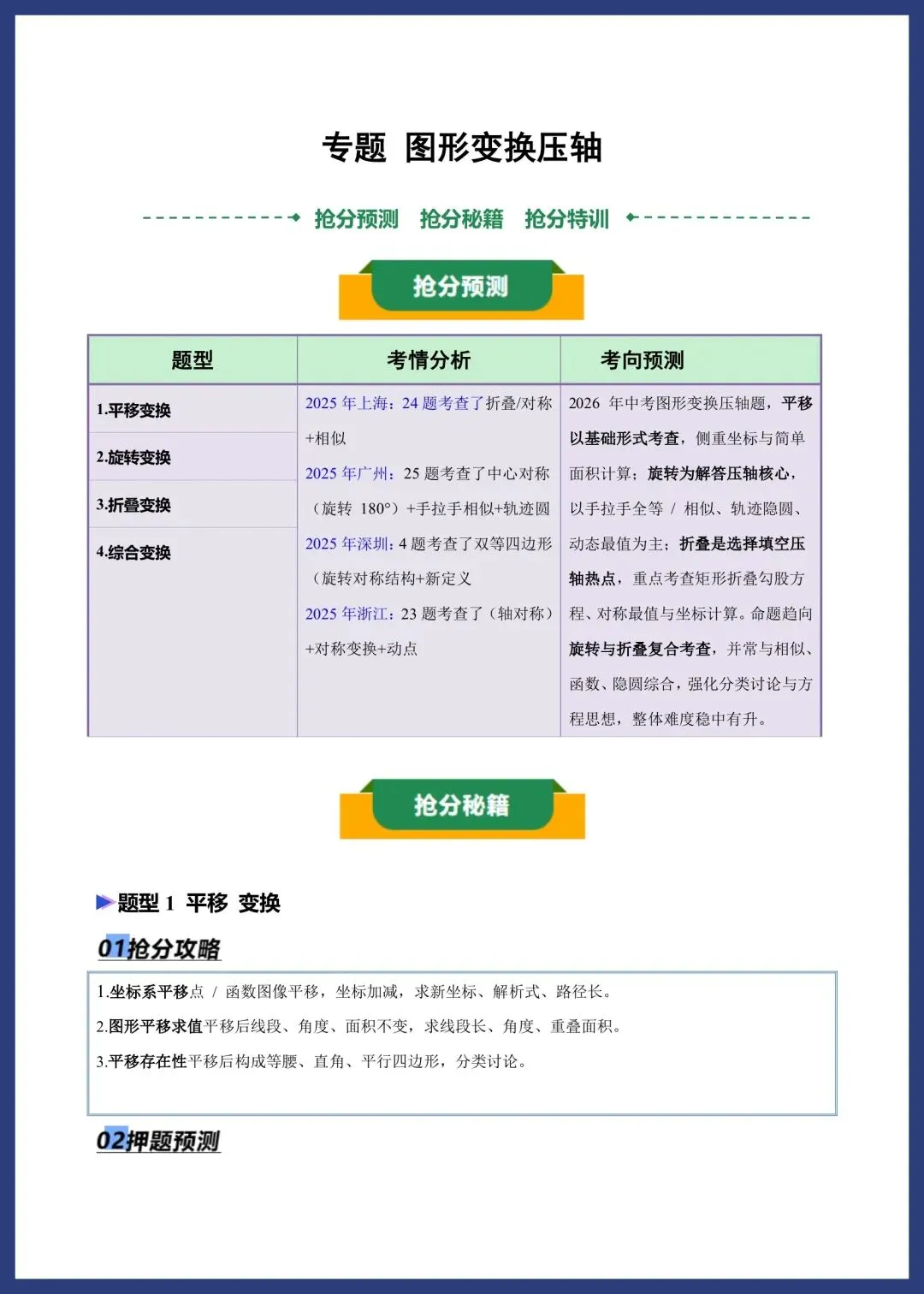 中考数学‖平行、折叠、旋转综合压轴 第1张