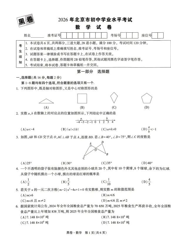 2026《中考•白黑卷》共15地 陕西、徐州、成都、山东、长沙、福建、江西、湖南、河北、安徽、山西、天津、云南、北京 第3张