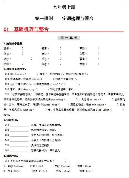 七年级中考语文复习教材 第4张