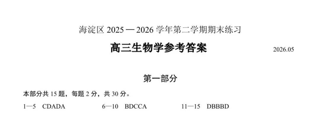 2026北京海淀高三二模生物试卷(含答案) 第11张