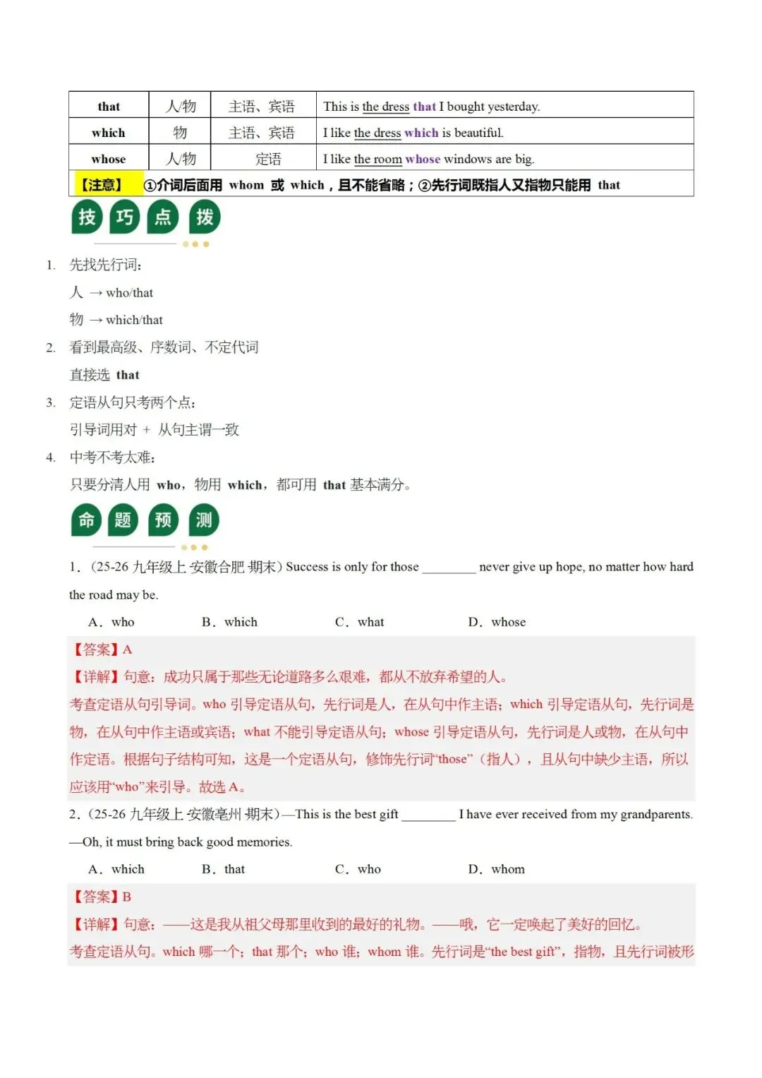 2026中考二轮复习三大从句语法精讲精练,更多专题免费下载 第17张