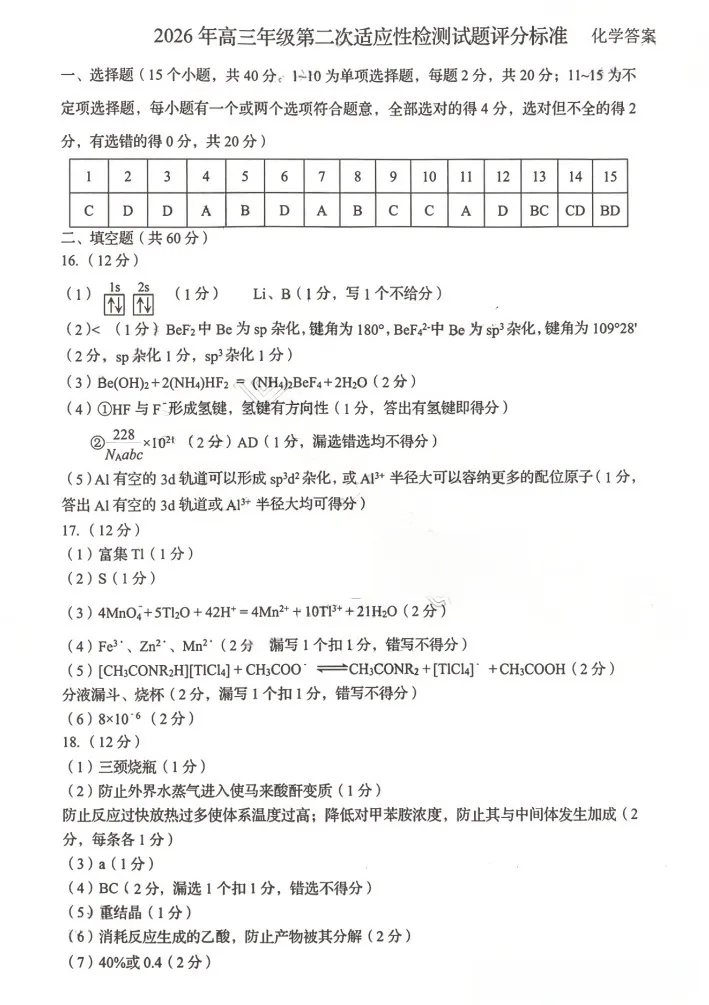 青岛市2026届高三第二次模拟考试化学试题及答案解析 第9张