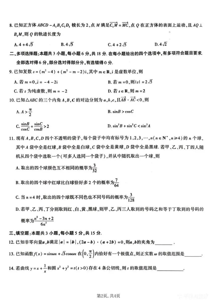 优秀模拟试题推荐:重庆南开中学第八次模拟考试数学试题 第4张