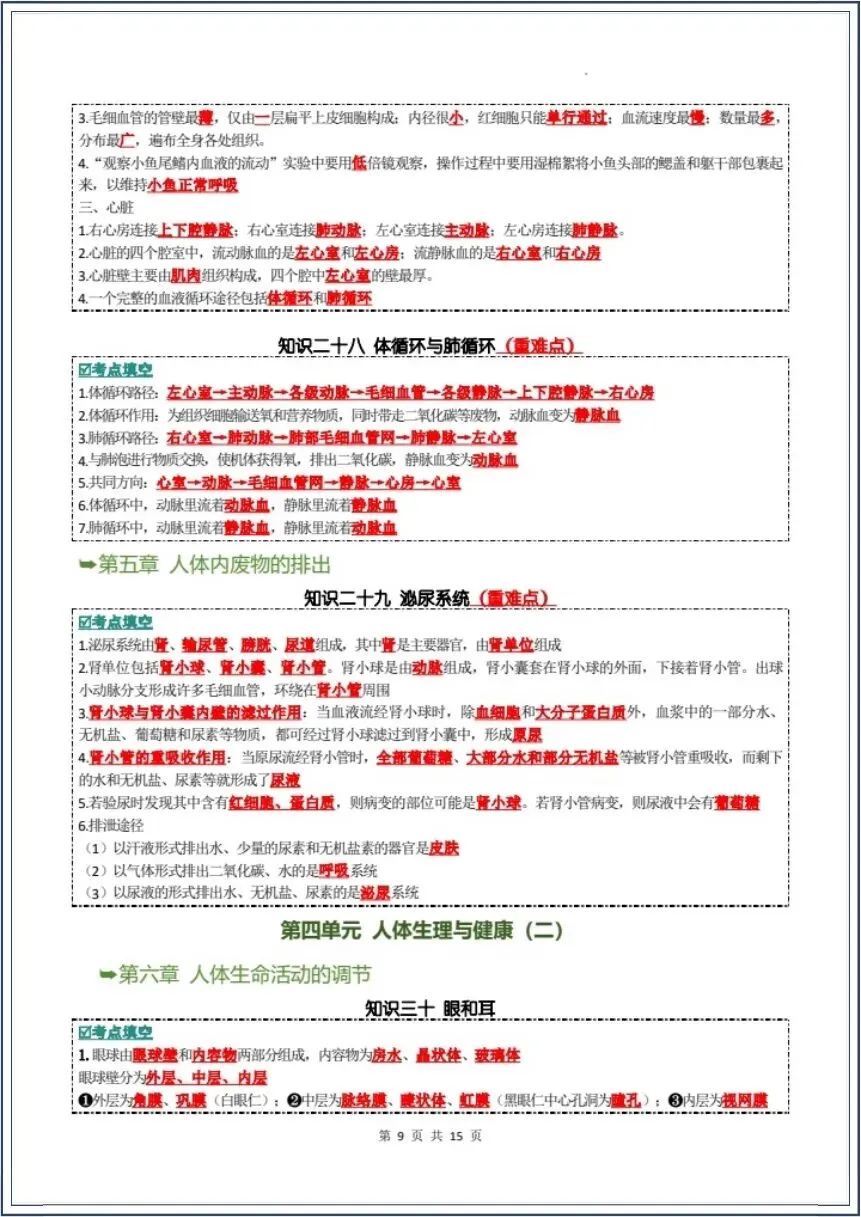 中考生物|全册核心知识点汇总(背诵版+填空版)吃透这份生物知识点,学霸都在背 第8张