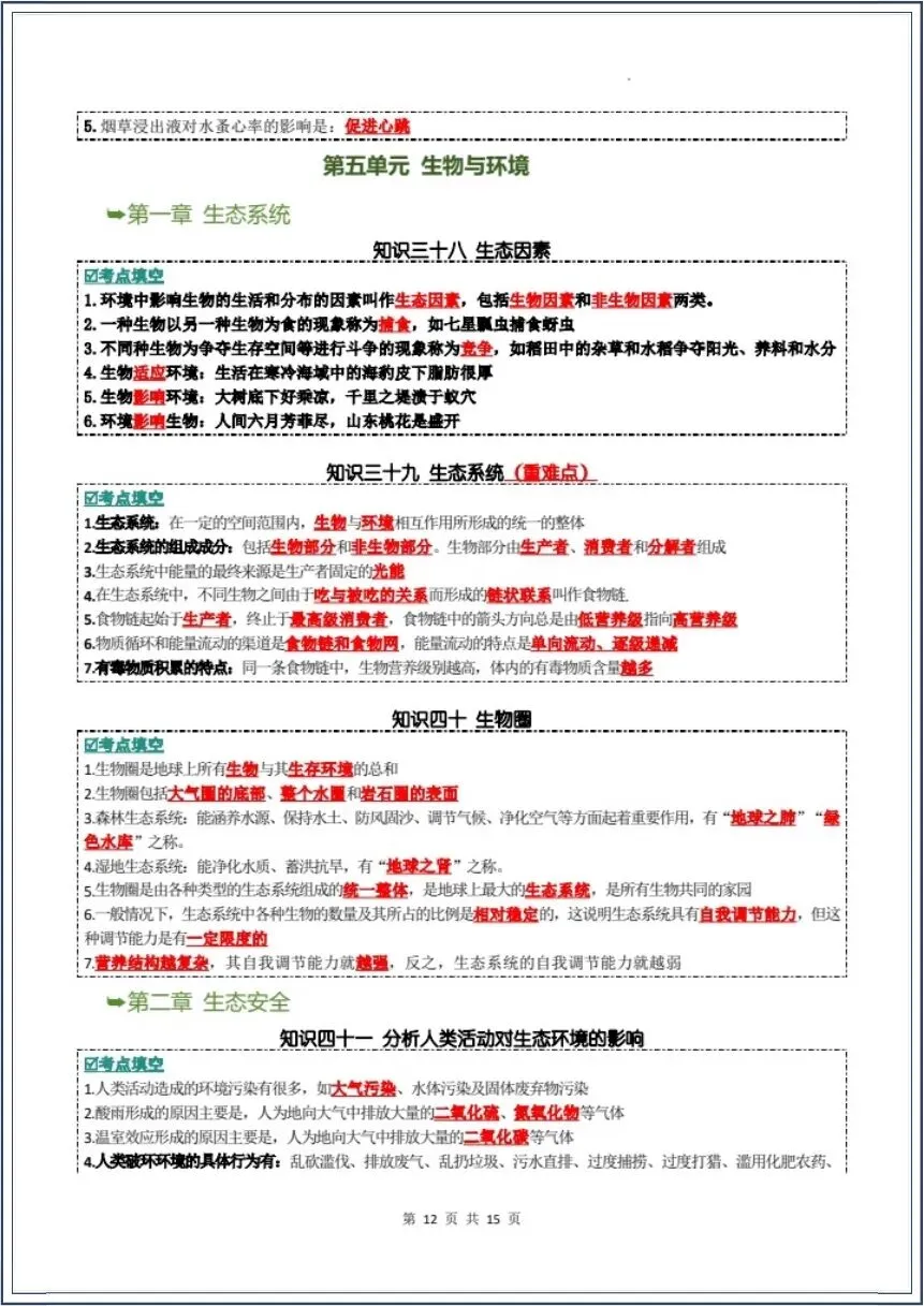 中考生物|全册核心知识点汇总(背诵版+填空版)吃透这份生物知识点,学霸都在背 第10张
