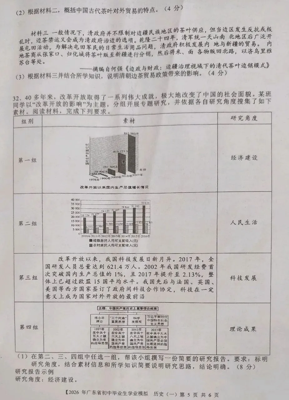 2026年广东省初中毕业生学业模拟历史试卷一 第6张 2026年广东省初中毕业生学业模拟历史试卷一 第6张