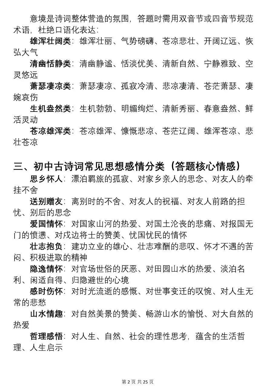 可以打印出来背诵的2026中考古诗文赏析答题模板整理汇总,很全! 第2张