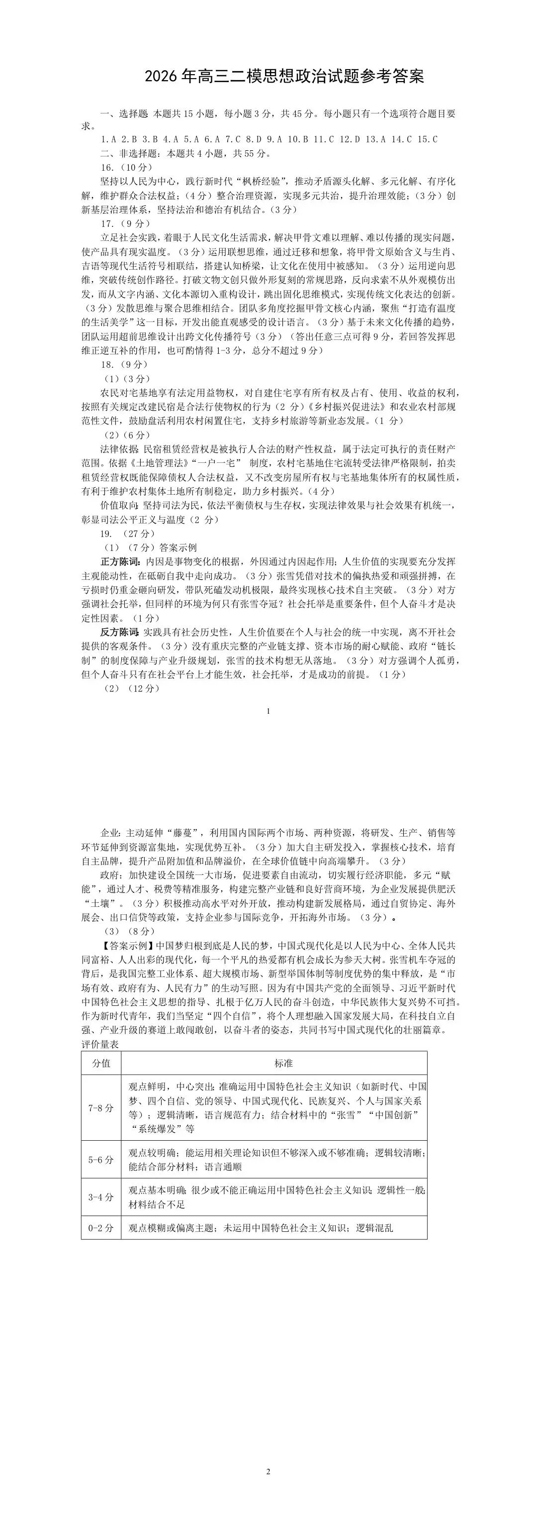 2026年5月临沂市高三二模考试政治真题及参考答案丨免费下载可打印 第2张