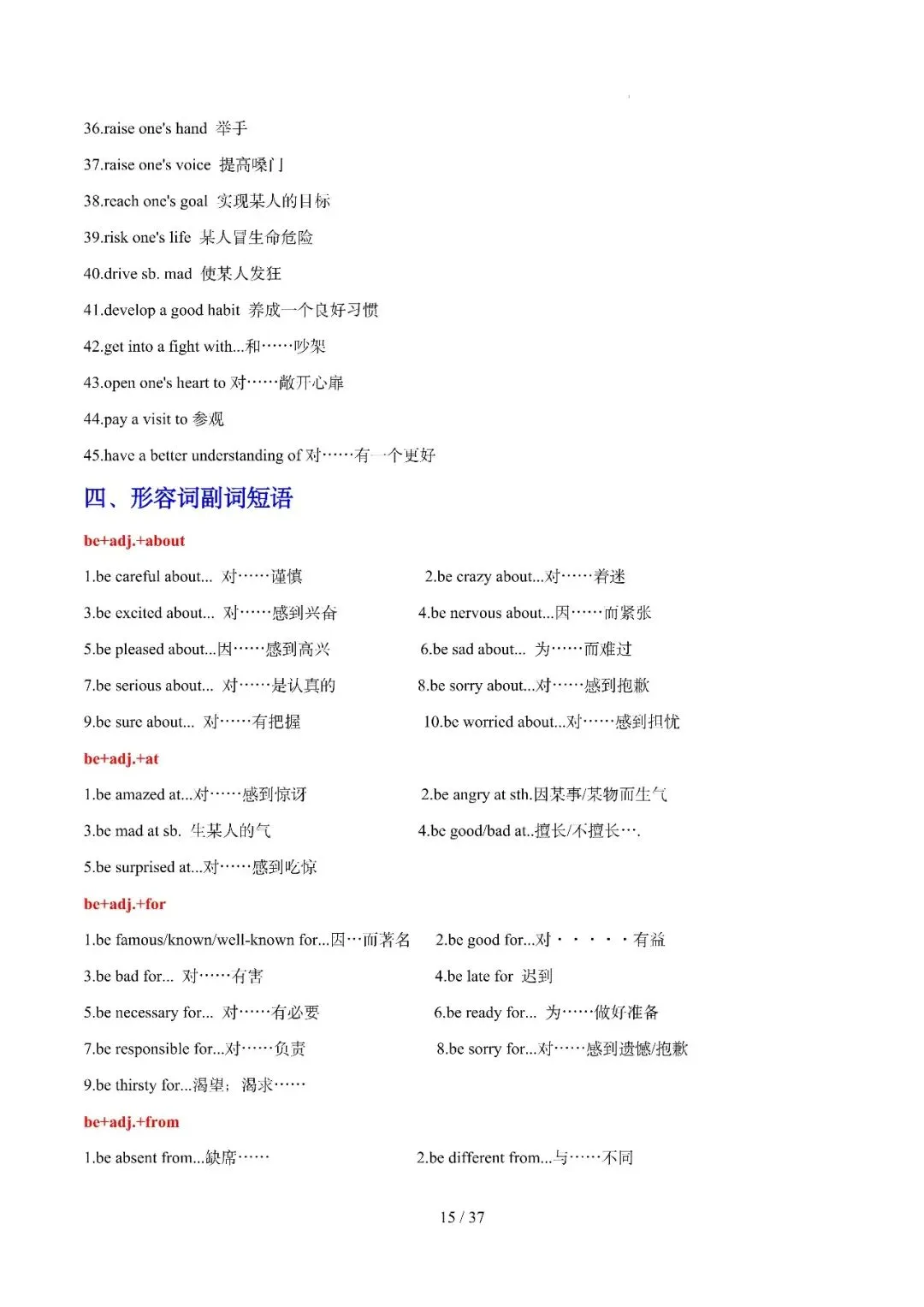 中考英语 || 必备短语800组+词形转换360组 第15张
