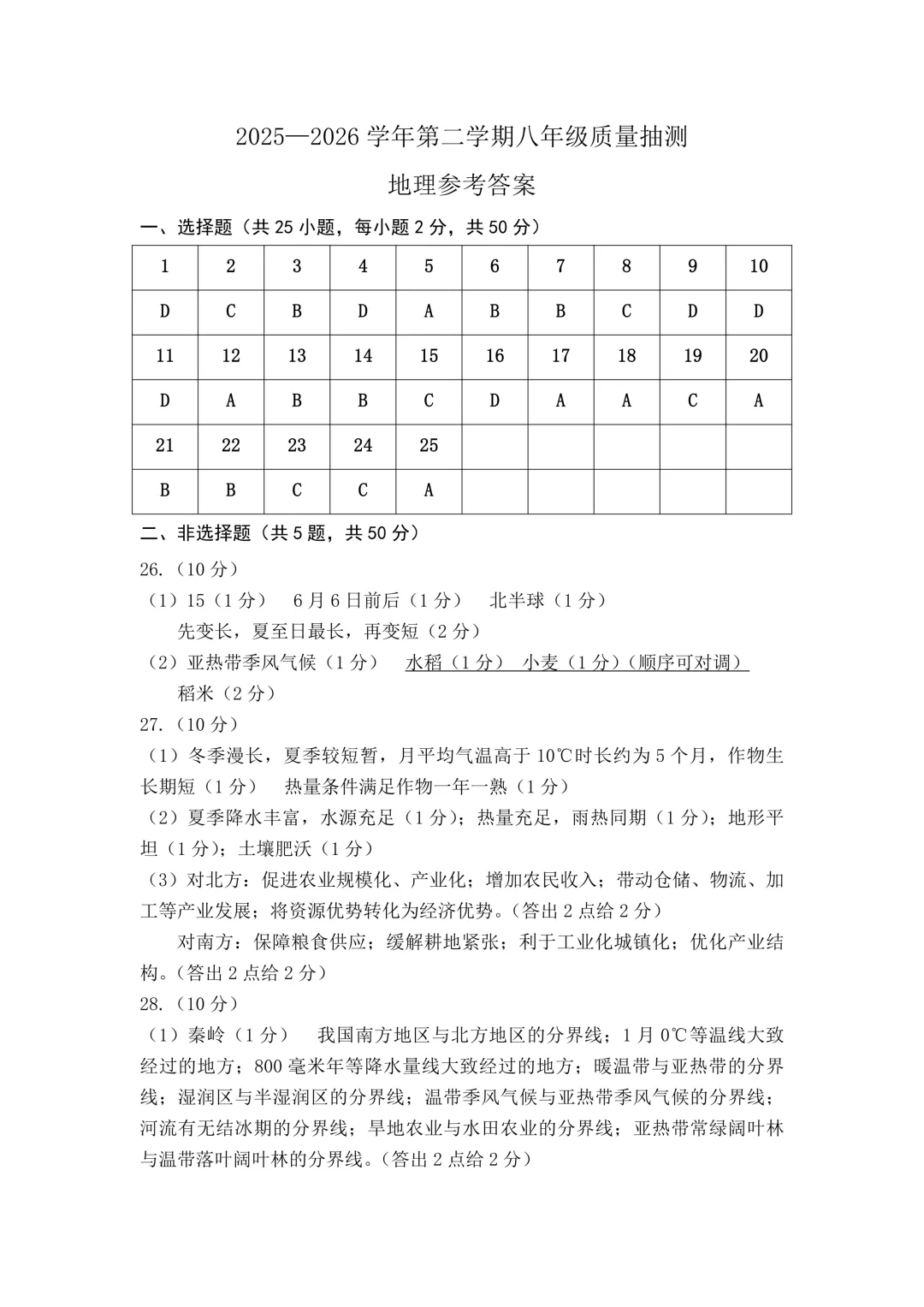 2026年福州市八年级质量抽测地理试卷(含答案) 第9张