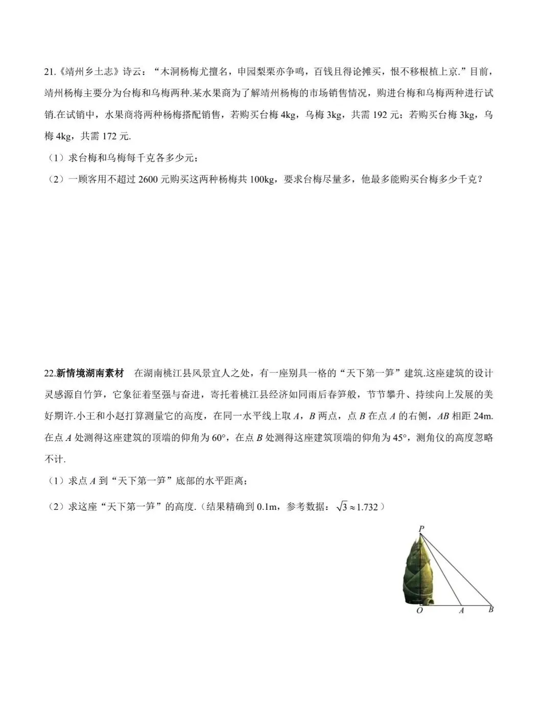 2026年长沙初中学业水平考试数学模拟卷(一) 第5张