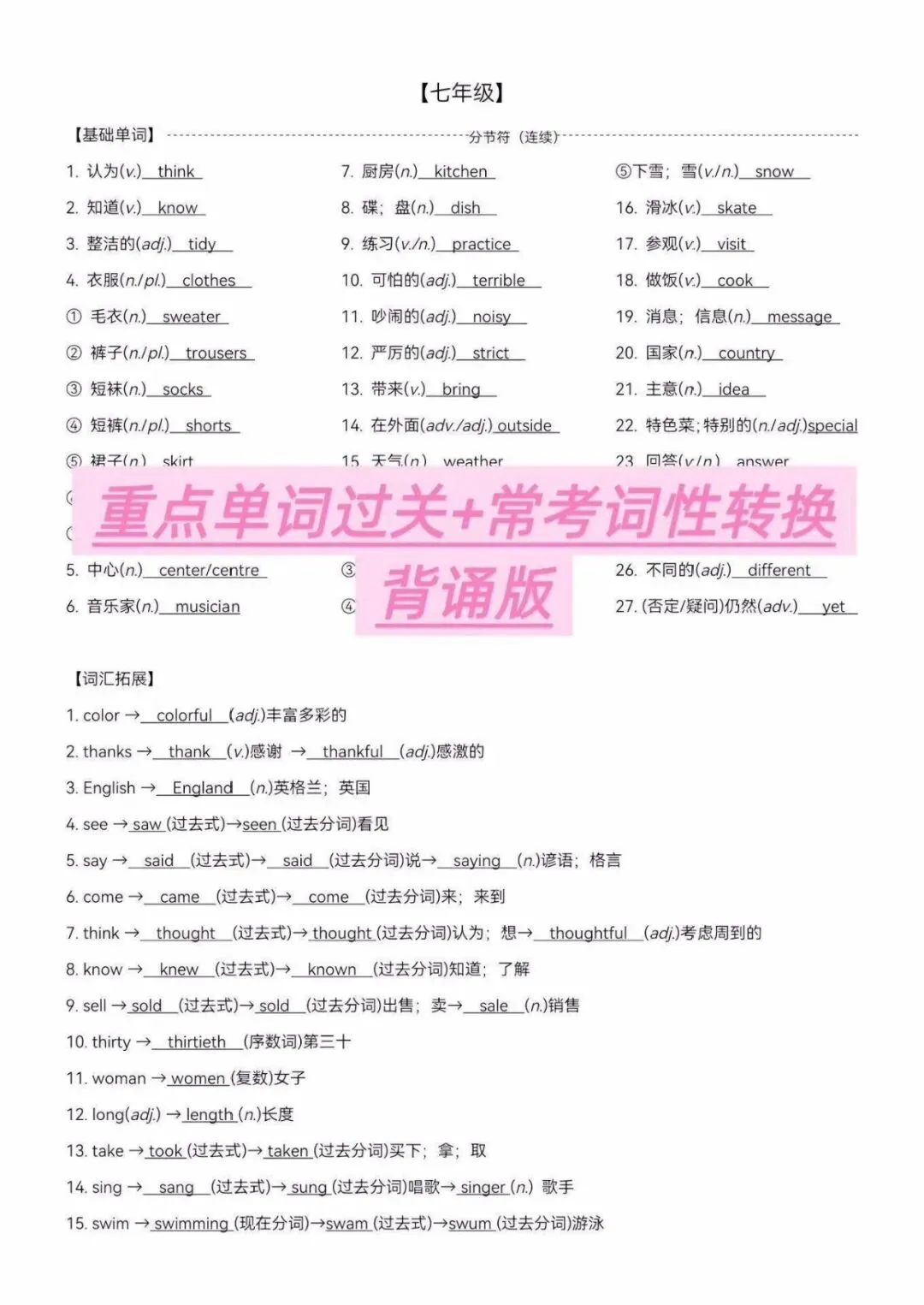 【中考英语】词性转换专题 700多题目+背诵+默写 免费分享 第4张