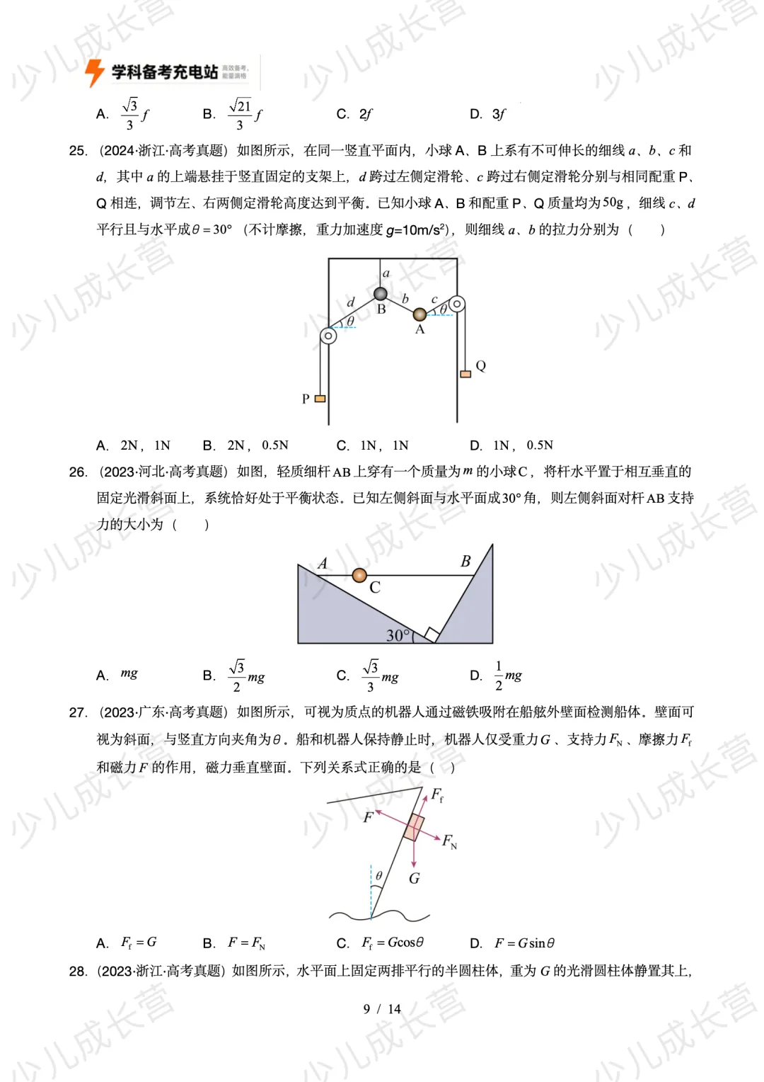 2026物理高考冲刺五年真题分类汇编:专题02 相互作用 第9张