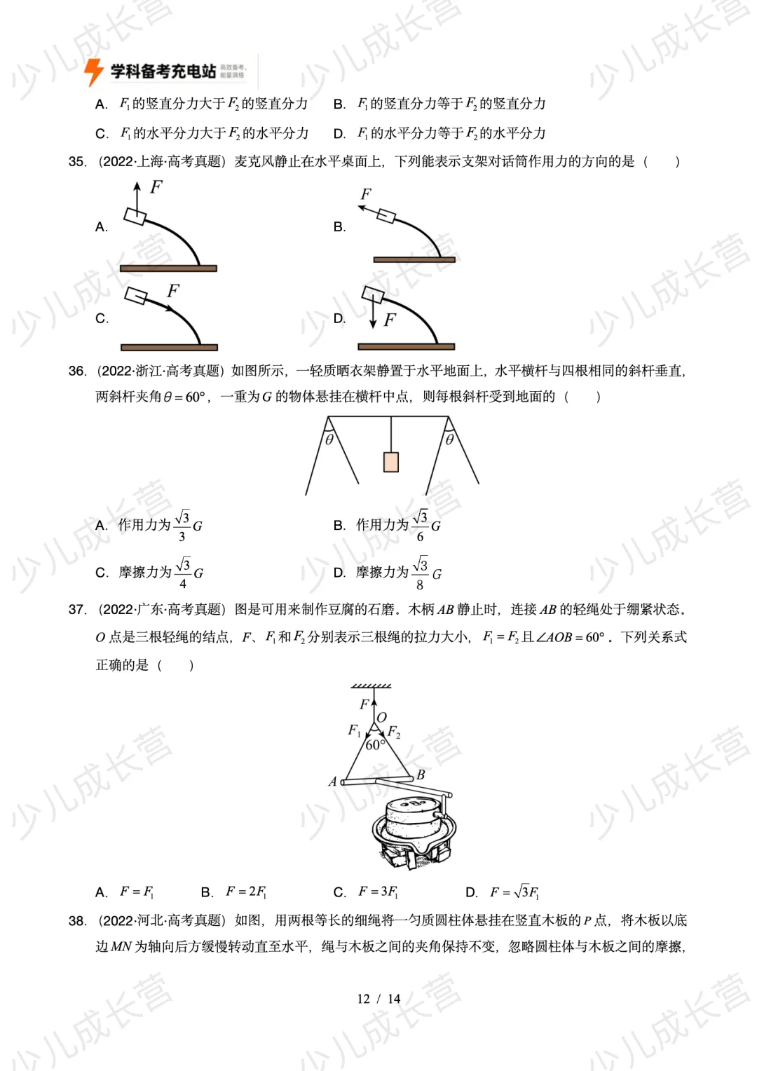 2026物理高考冲刺五年真题分类汇编:专题02 相互作用 第12张