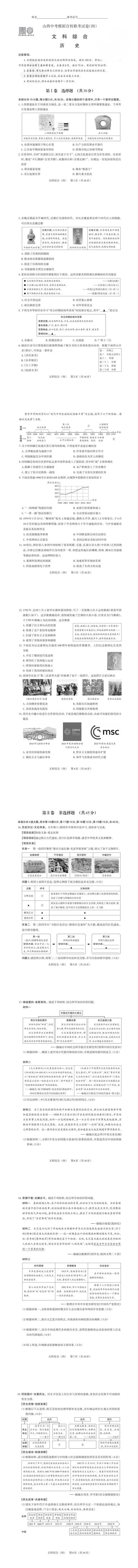 2025山西中考模拟精选 百校四(全科·试卷+答案+听力) 第1张