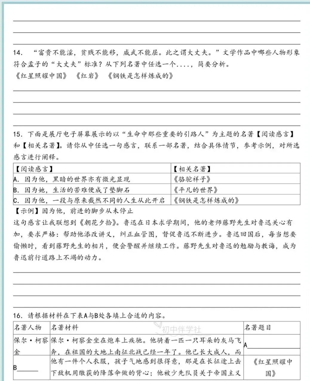 《钢铁是怎样炼成的》名著考点及精选真题 第12张
