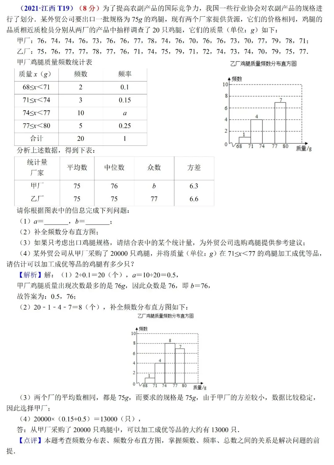2026年江西中考数学(统计)五年真题 + 评析 第2张 2026年江西中考数学(统计)五年真题 + 评析 第2张
