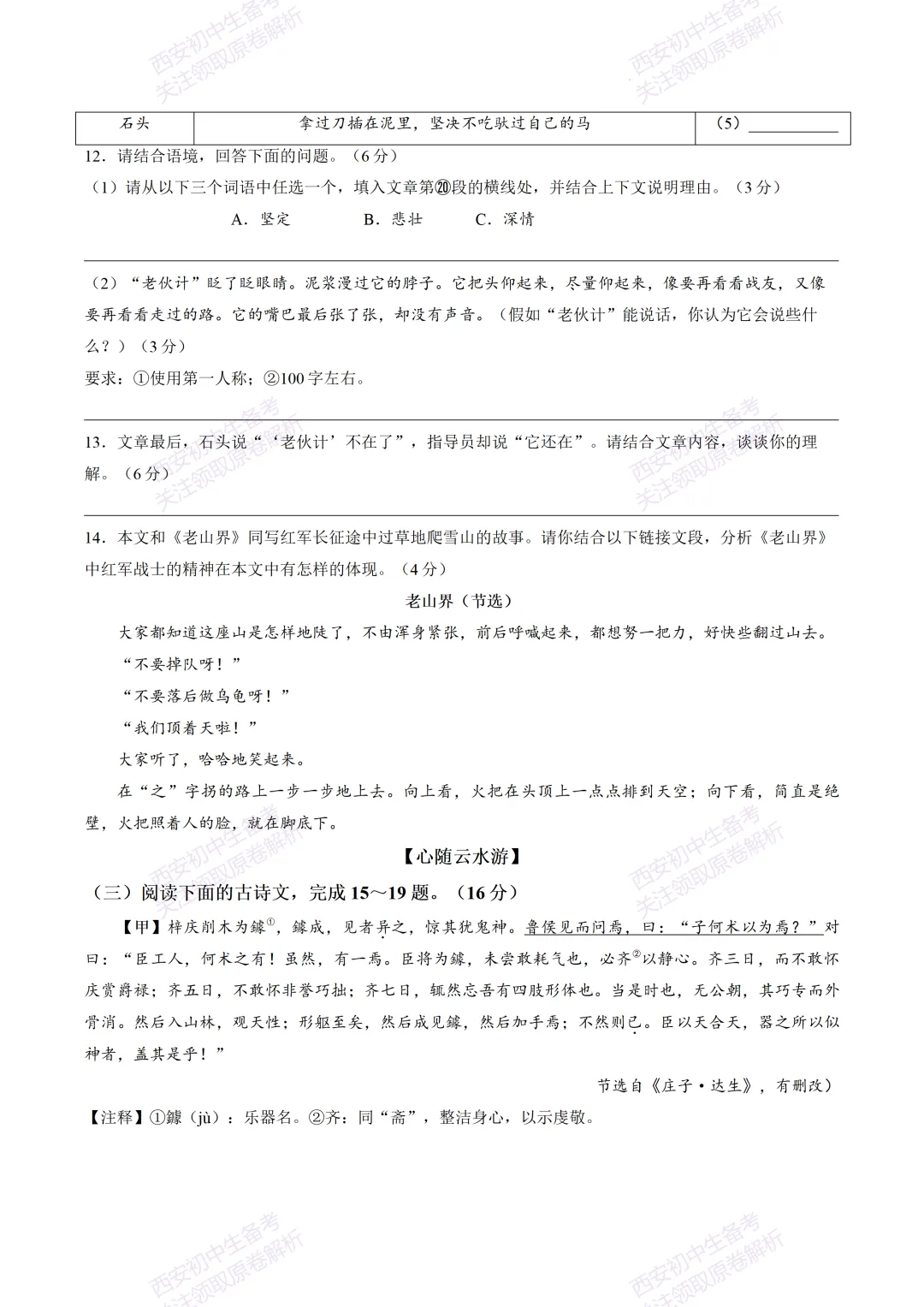 名校模考有答案!西安2026中考模拟:【西安交大附中】九年级四模【语文】免费下载 第13张