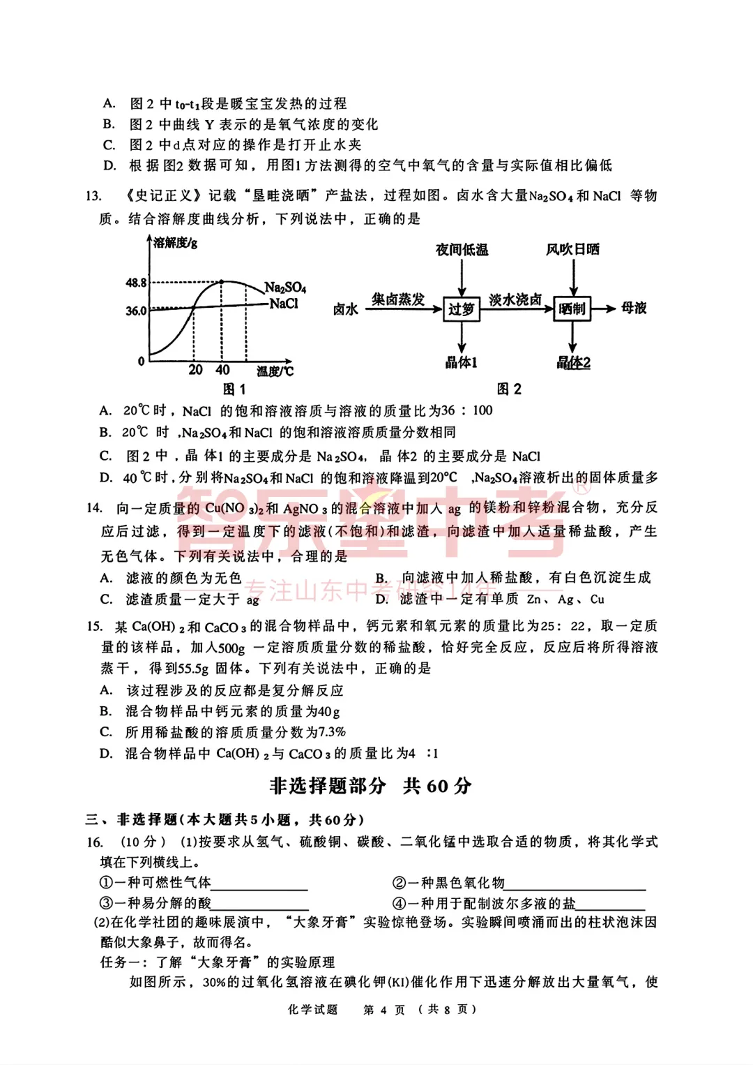 2026年济南高新区学考第二次模拟测试九年级化学试题 第6张