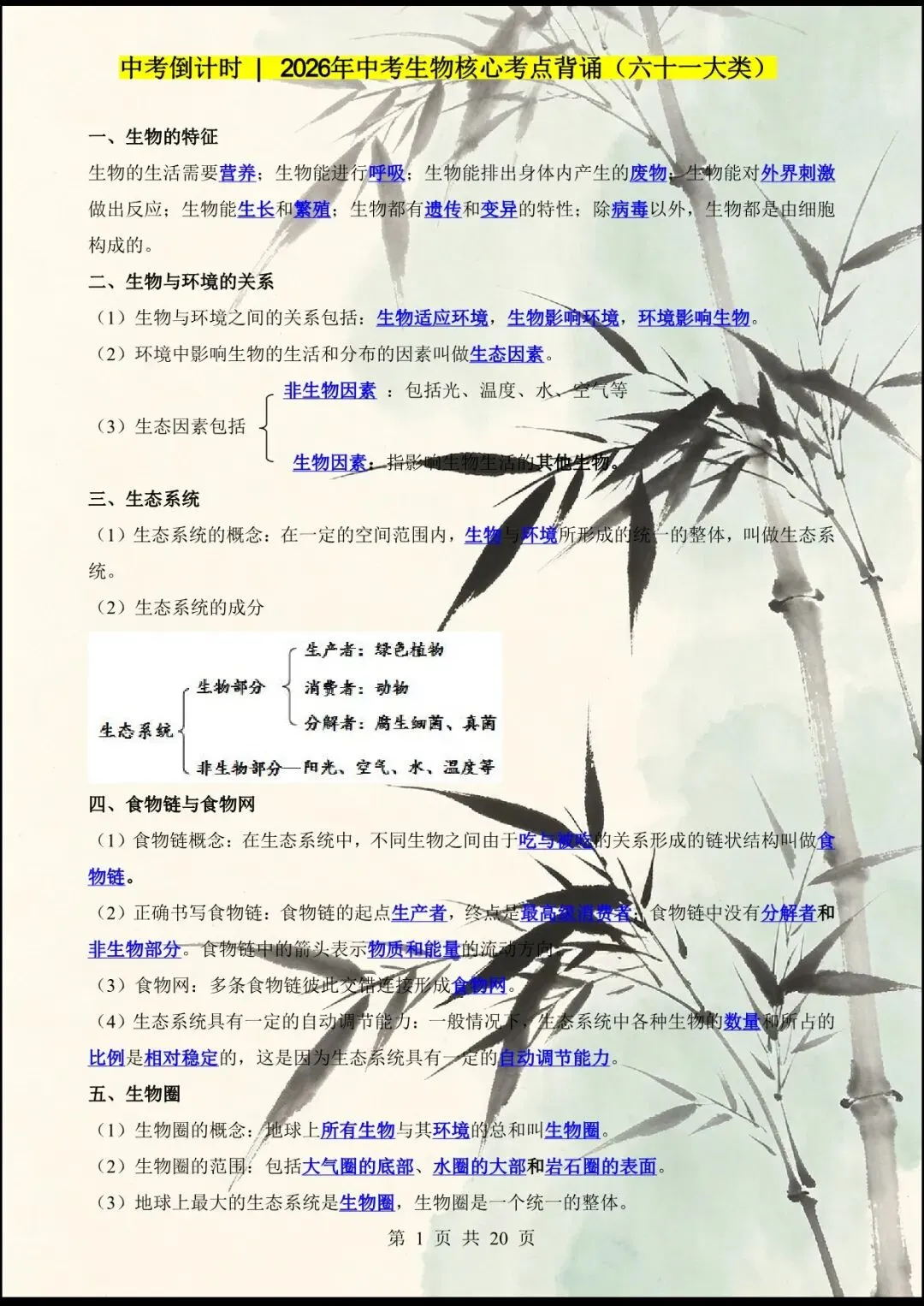 中考倒计时 | 2026年中考生物60个核心图片+核心考点背诵 61大类 第7张