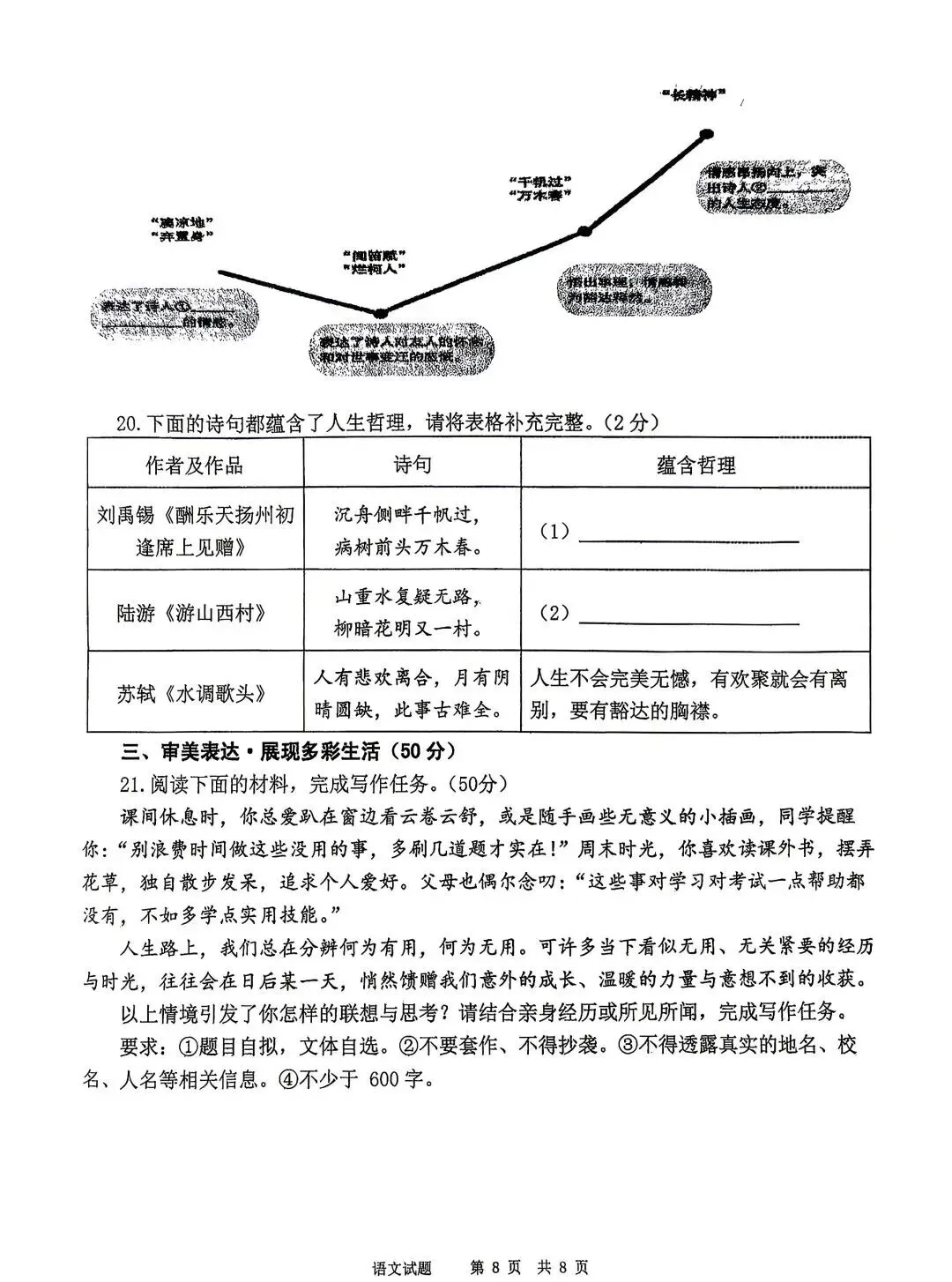 2026年师大语文五模试卷+答案+高分作文 第11张