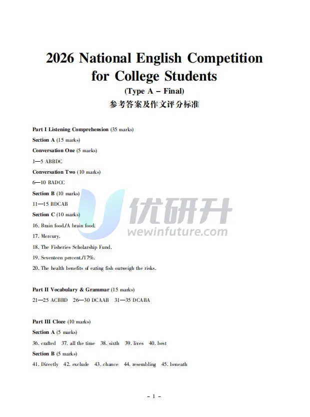26年大英赛决赛真题+答案+听力公布 第2张