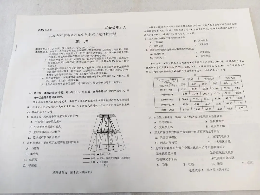 2021年广东省高考地理真题 第1张 2021年广东省高考地理真题 第1张