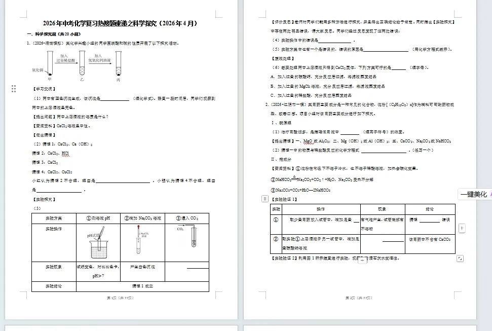 2026年中考化学复习热搜题速递之科学探究77页 第1张