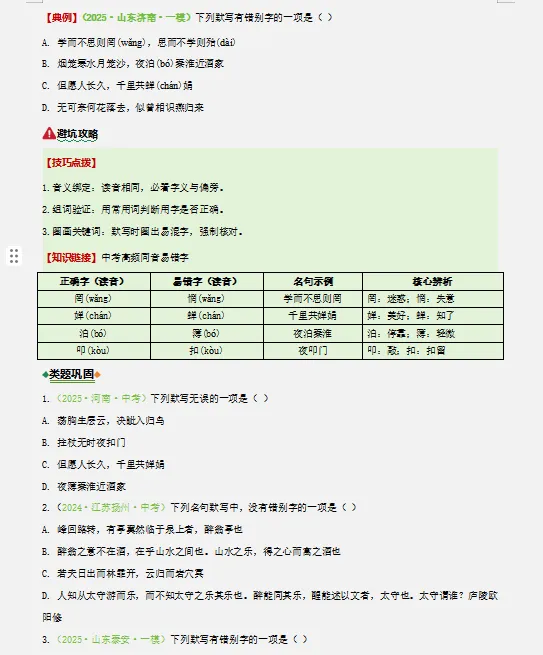 2026中考语文考试易错题专项练,打印一份给孩子吃透了,考试再也不丢“冤枉分”! 第4张
