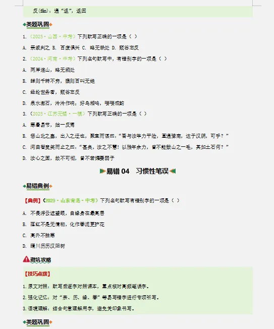 2026中考语文考试易错题专项练,打印一份给孩子吃透了,考试再也不丢“冤枉分”! 第7张