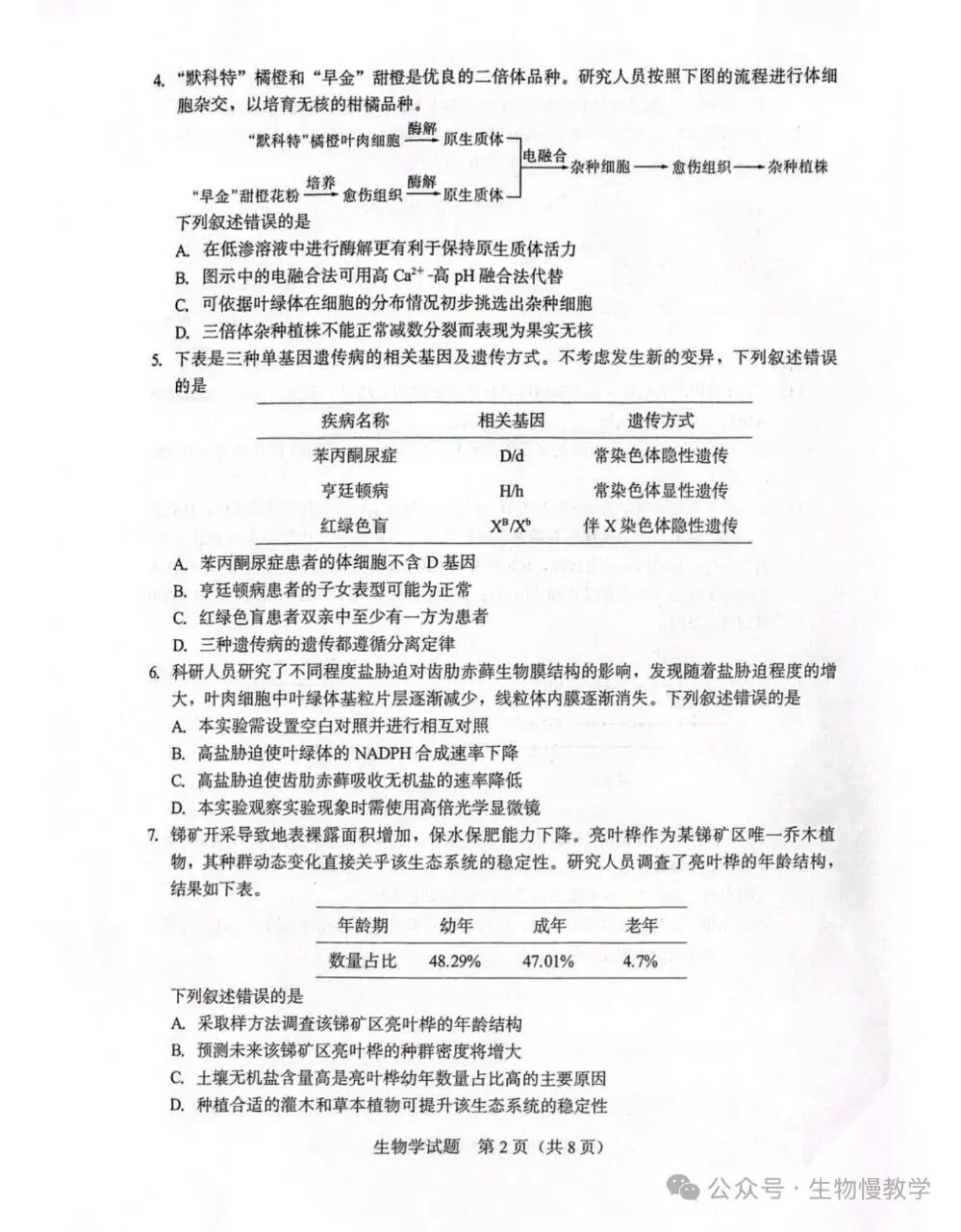 福建省厦门市2026届高中毕业班模拟测试生物学试题及参考答案 第2张