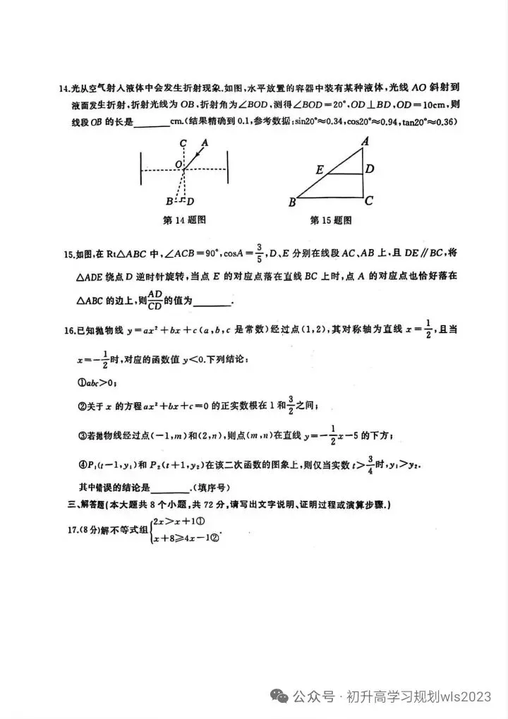 2025江岸区中考模拟数学试卷含答案(三) 第5张