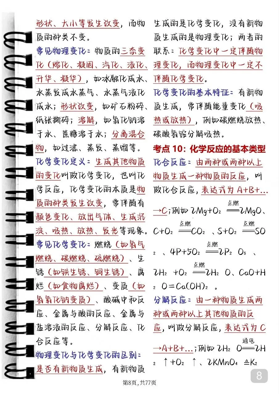 2026中考化学考前复习笔记(可打印)中考倒计时必背考点 第8张