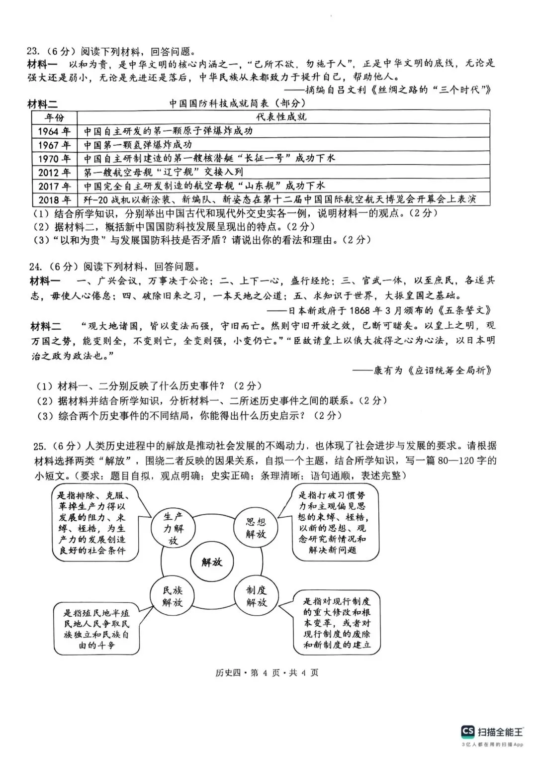 【中考模拟】2026年河南省初中学业水平模拟测评(四)历史试题(含答案,可下载) 第4张