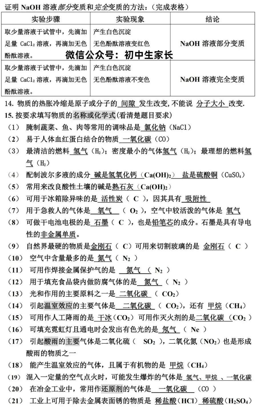 2026中考化学知识点大总结(填空版),中考冲刺必备! 第3张