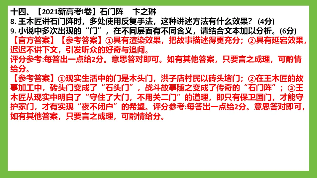 PPT+Word【胡记霞】再读高考真题,教育部官方标答(文学类文本)2021—2025纯题纯答案 第16张
