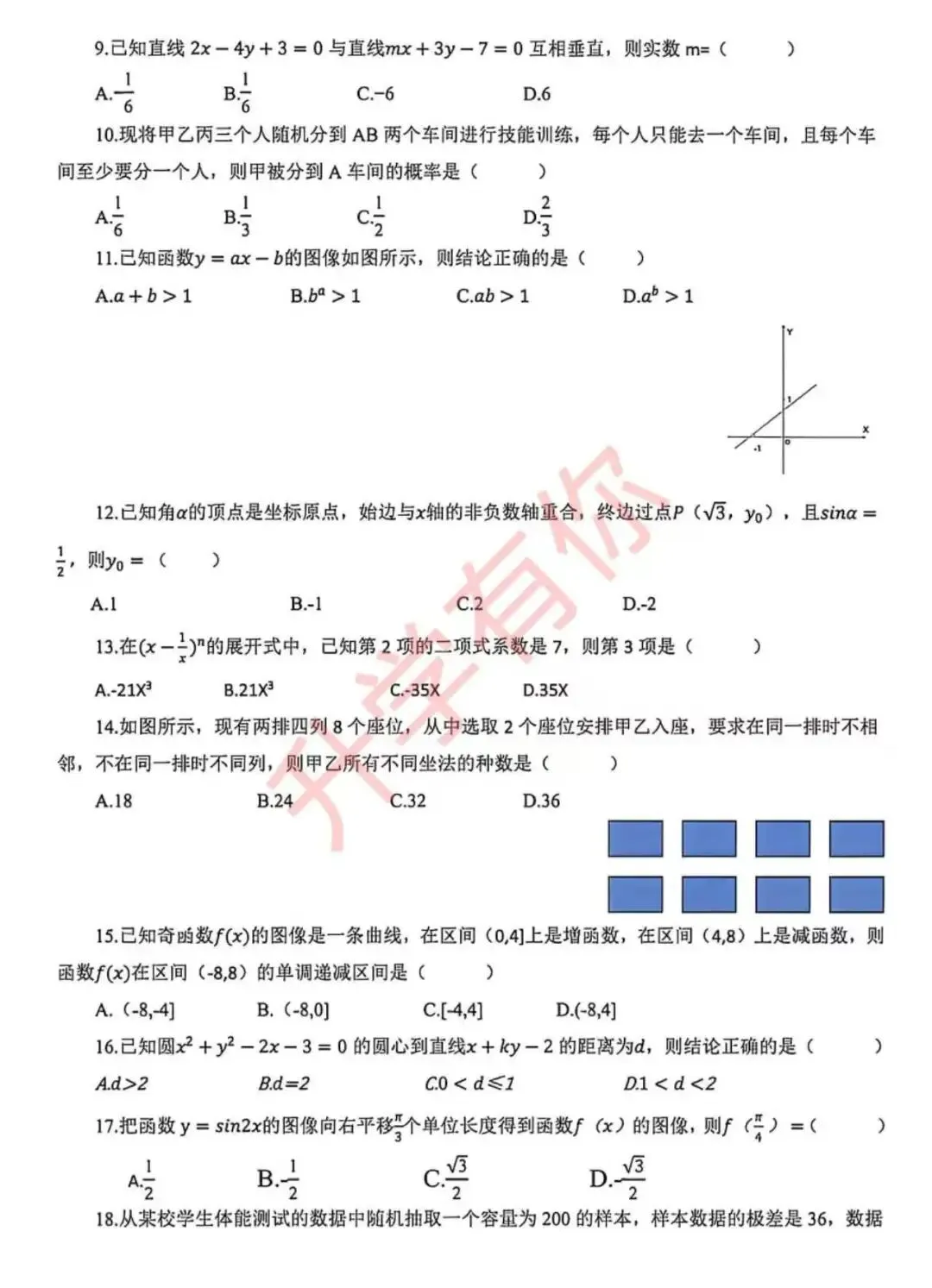 2026年山东春季高考数学真题(含答案) 第3张