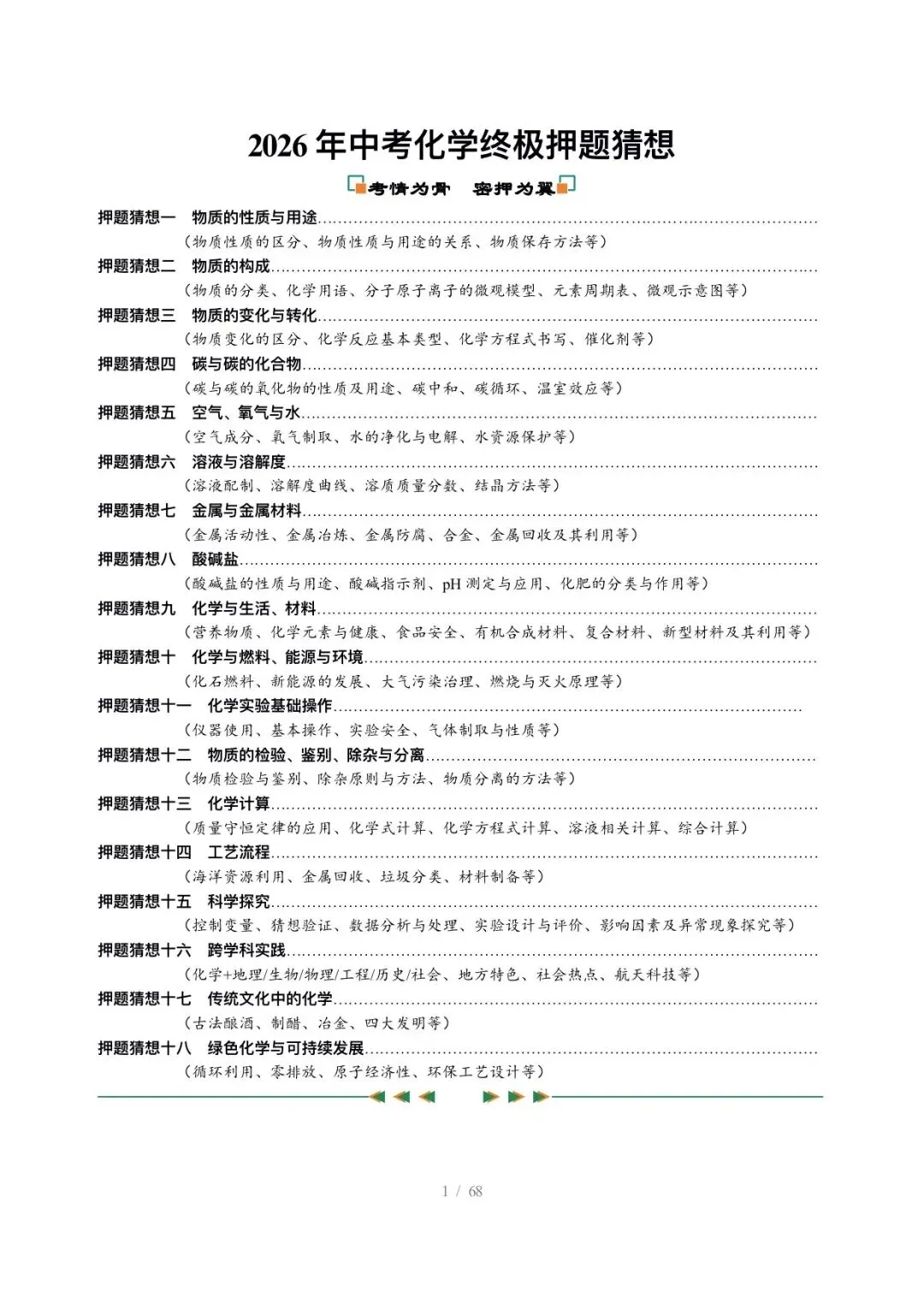 【中考化学】2026年中考化学终极猜想1-6 第1张