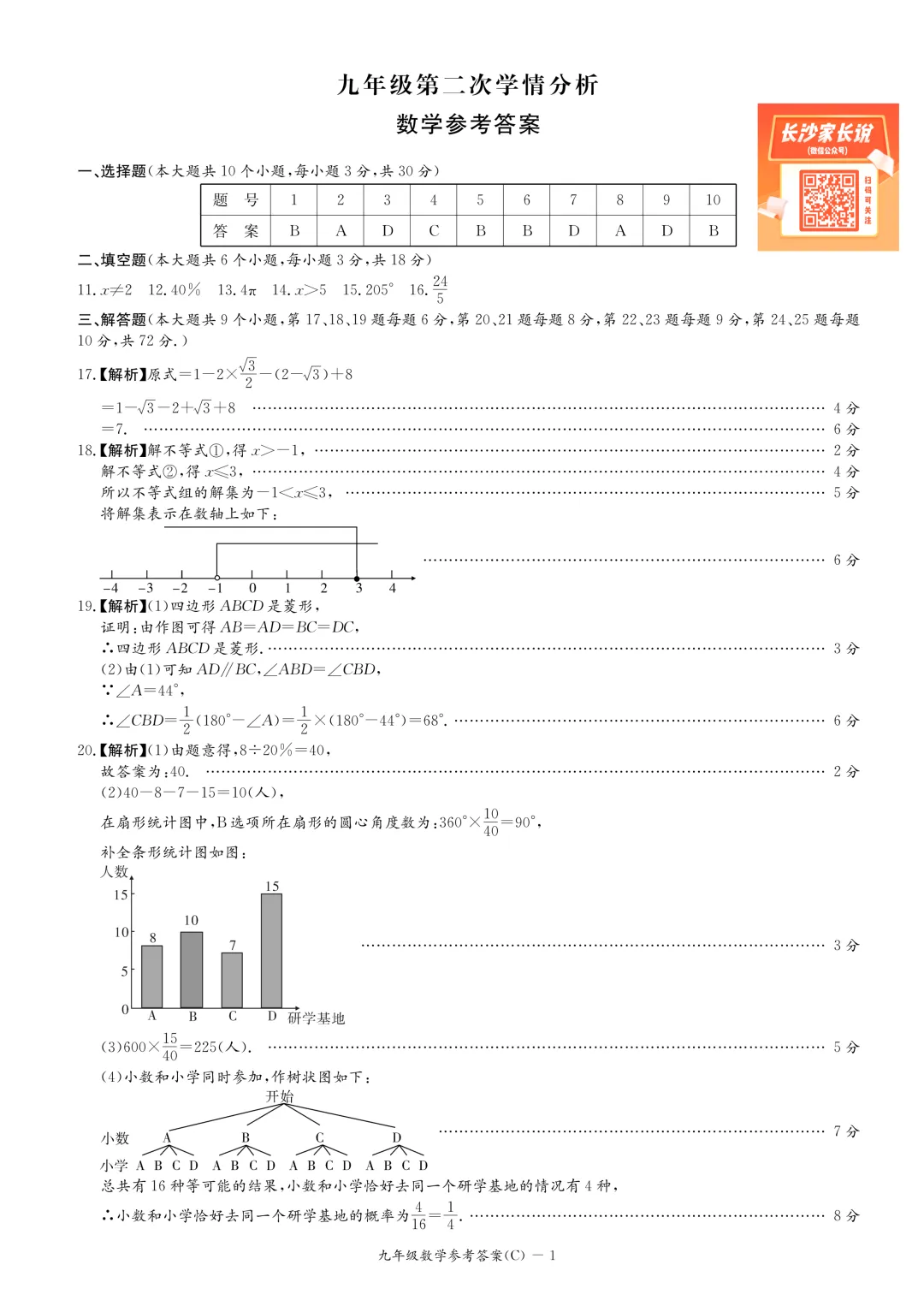 刚考完!长郡集团初三二模试卷及答案来了 第24张